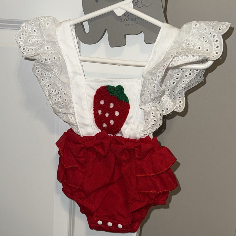Red and White Strawberry Baby Romper 0-3MO NWT